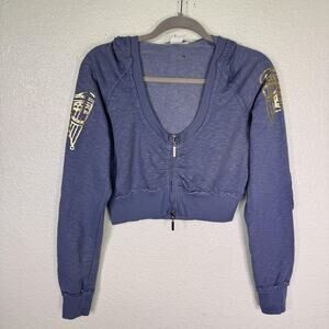 Vintage Hard Tail Forever Hoodie Womens Medium Y2K Crop Zip Up Metallic Falcon